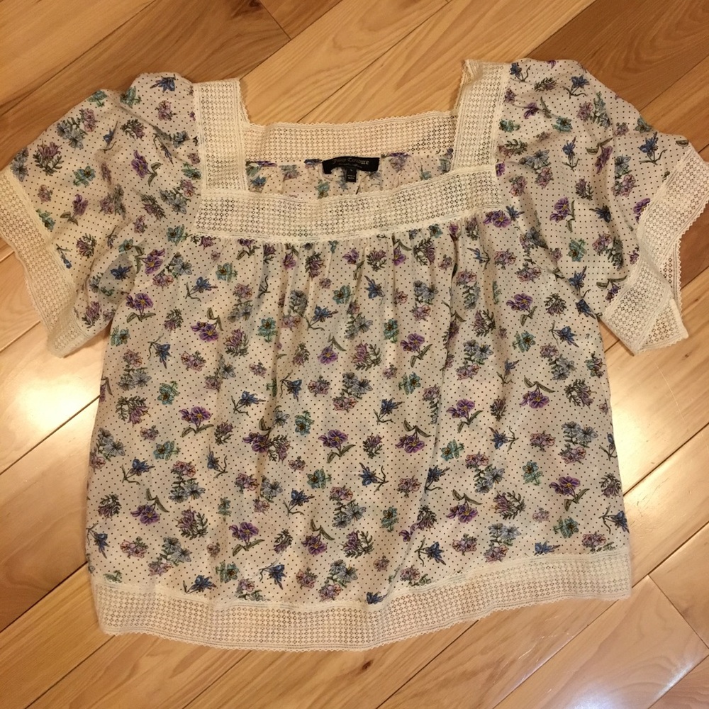 Juicy Couture silk floral peasant blouse
